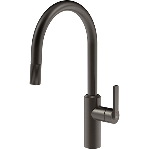 Змішувач кухонний з висувним виливом Gessi Segni чорний метал браширований PVD (60942#707)