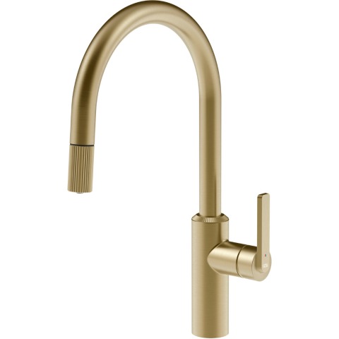 Змішувач кухонний з висувним виливом Gessi Segni латунь браширована PVD (60942#727)