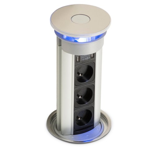 Выдвижной розеточный блок ASA VersaLux 3x220 2xUSB LED нержавейка алюминий (060.13F.00001)