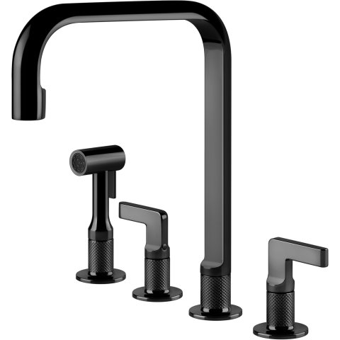 Змішувач кухонний на чотири отвори з висувним душем Gessi Inciso чорний метал PVD (58703#706)