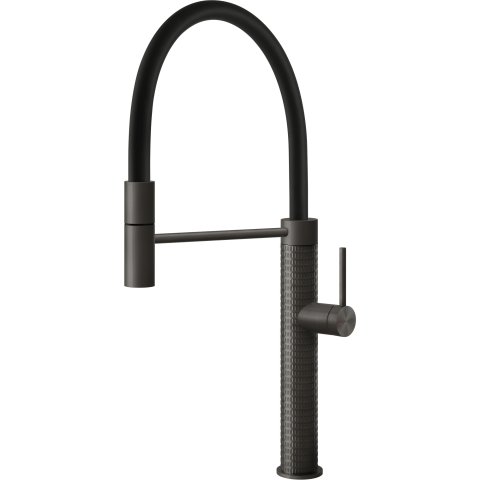 Смеситель кухонный с гибким изливом Gessi 316 Kitchen Meccanica чёрный металл брашированный PVD (60012#707)