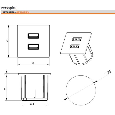 Меблева USB розетка ASA VersaPick type A+C нержавіюча сталь (060.29Z.00041)