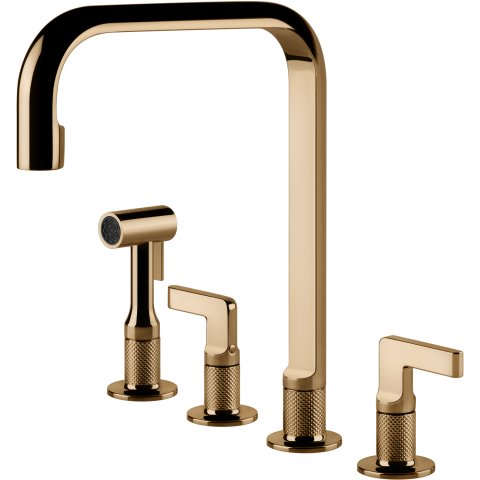Змішувач кухонний на чотири отвори з висувним душем Gessi Inciso бронза PVD (58703#735)