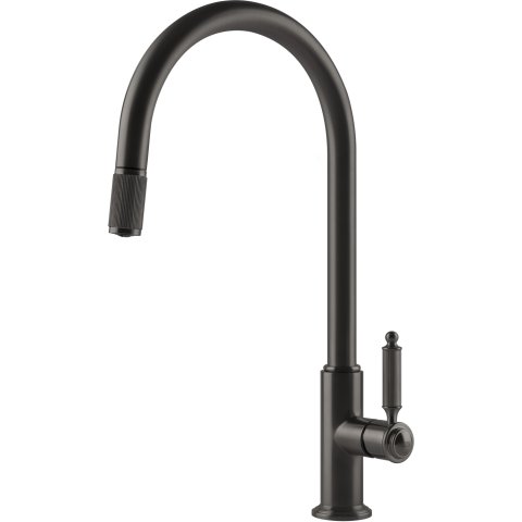 Змішувач кухонний з висувним виливом Gessi Venti20 чорний метал брашований PVD (60622#707)