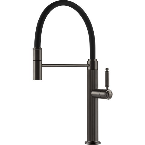 Смеситель кухонный с гибким изливом Gessi Venti20 чёрный металл брашированный PVD (60634#707)