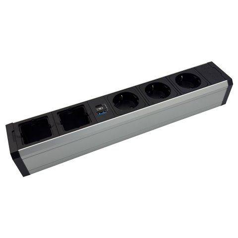 Розетковий блок ASA VersaTek 3x220+1USB 5V з двома вільними тунелями, алюміній (061.00F.00020)