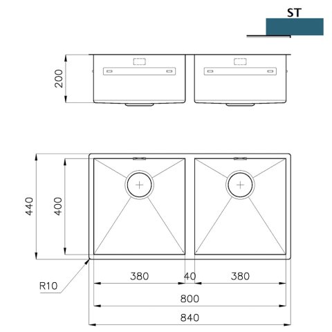 Кухонна мийка Foster Quadra 84x44 1221 850