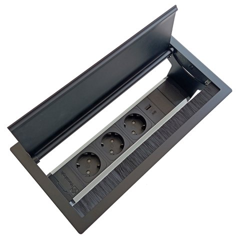 Розетковий блок ASA VersaFlap mono 2.0 (060.42F.00023) 3x220 USB 5V, колір - чорний