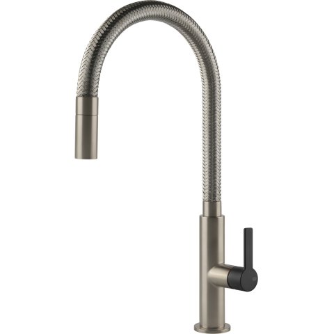 Змішувач кухонний з висувним виливом Gessi Mesh нержавіюча сталь з чорним (60003#599)
