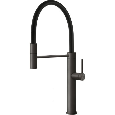 Змішувач кухонний з гнучким виливом Gessi 316 Kitchen Flessa чорний метал брашований PVD (60010#707)