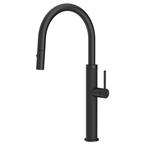 Змішувач кухонний з висувним виливом та двоструменевим душем Gessi 316 Kitchen Cesello матовий чорний (60026#299)