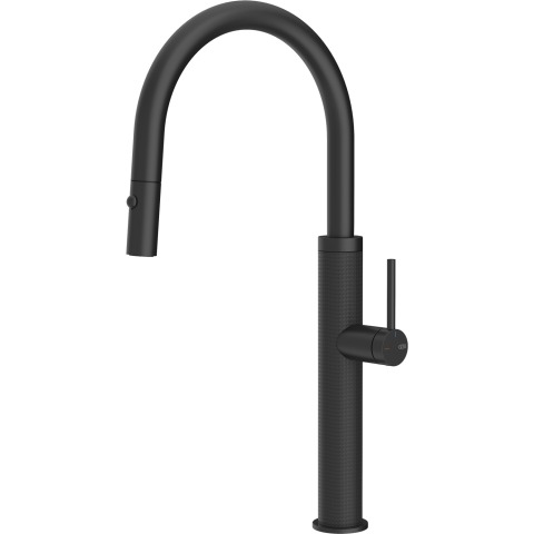 Змішувач кухонний з висувним виливом та двоструменевим душем Gessi 316 Kitchen Cesello матовий чорний (60026#299)