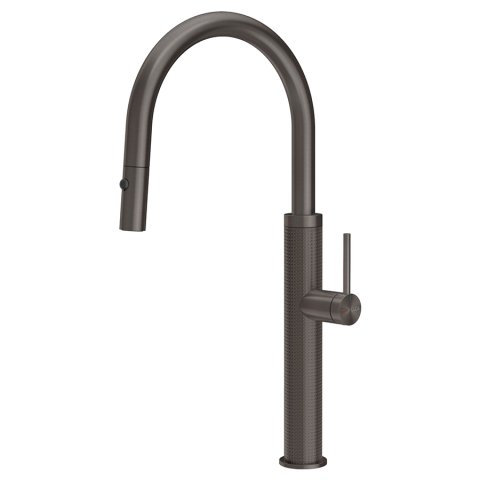 Змішувач кухонний з висувним виливом та двоструменевим душем Gessi 316 Kitchen Cesello чорний метал браширований PVD (60026#707)
