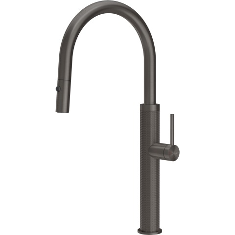 Змішувач кухонний з висувним виливом та двоструменевим душем Gessi 316 Kitchen Cesello чорний метал браширований PVD (60026#707)