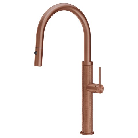 Змішувач кухонний з висувним виливом та двоструменевим душем Gessi 316 Kitchen Cesello мідь браширована PVD (60026#708)
