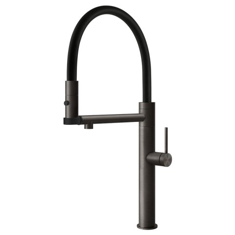 Змішувач кухонний з гнучким виливом та двоструменевим душем Gessi 316 Kitchen Cesello чорний метал браширований PVD (60214#707)