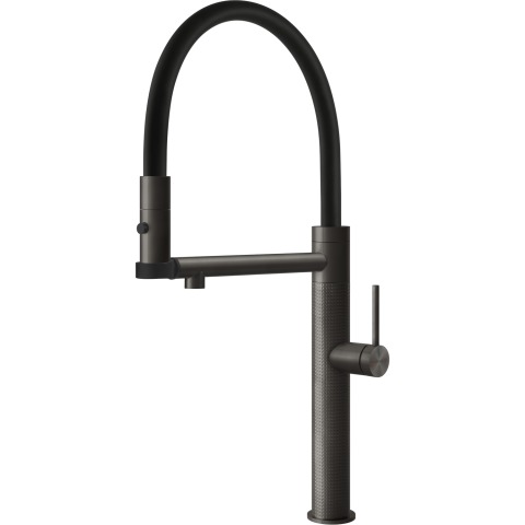 Змішувач кухонний з гнучким виливом та двоструменевим душем Gessi 316 Kitchen Cesello чорний метал браширований PVD (60214#707)